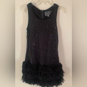 Black Sequin Sleeveless Dress with Tiered Ruffled Hem